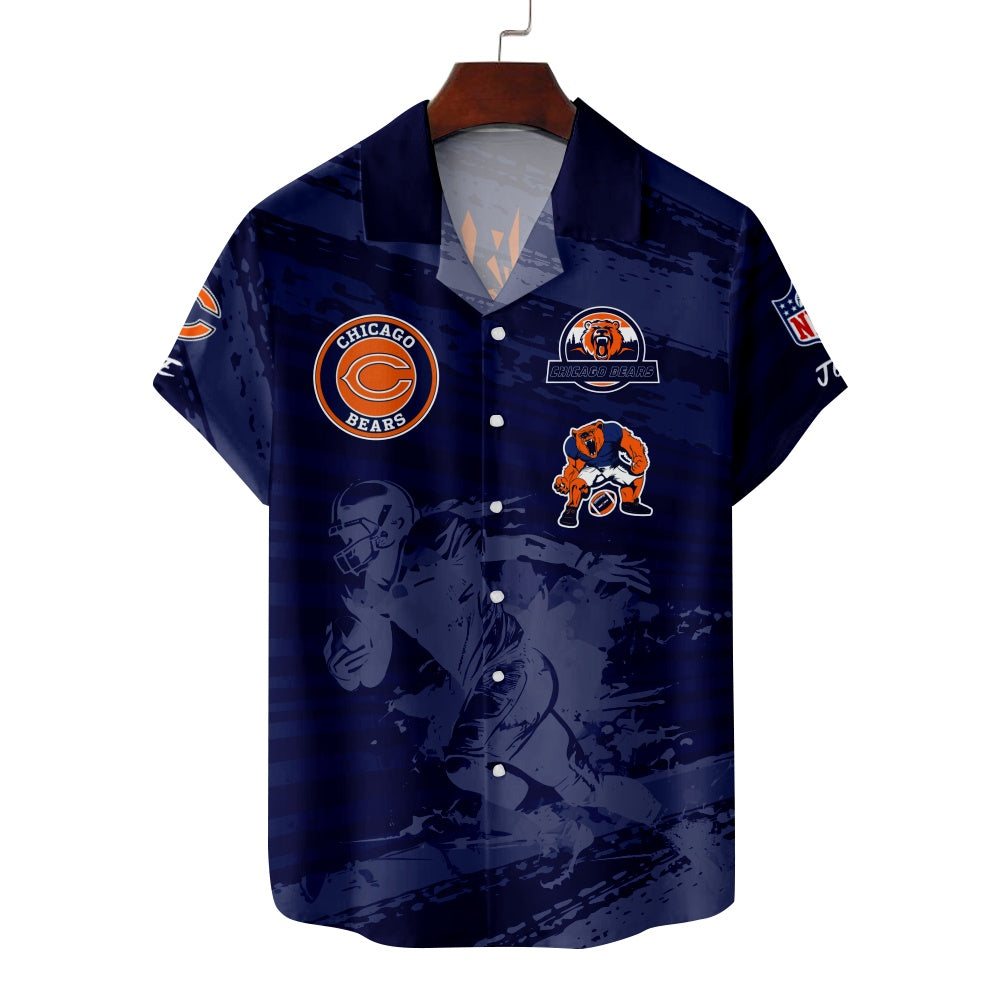 Chicago Bears American Football Running Footballer Print Short Sleeve ShirtMens short sleeve shirts Big and tall Mens shirts Short sleeve shirts for men Mens 4xl shirts Casual short sleeve shirts