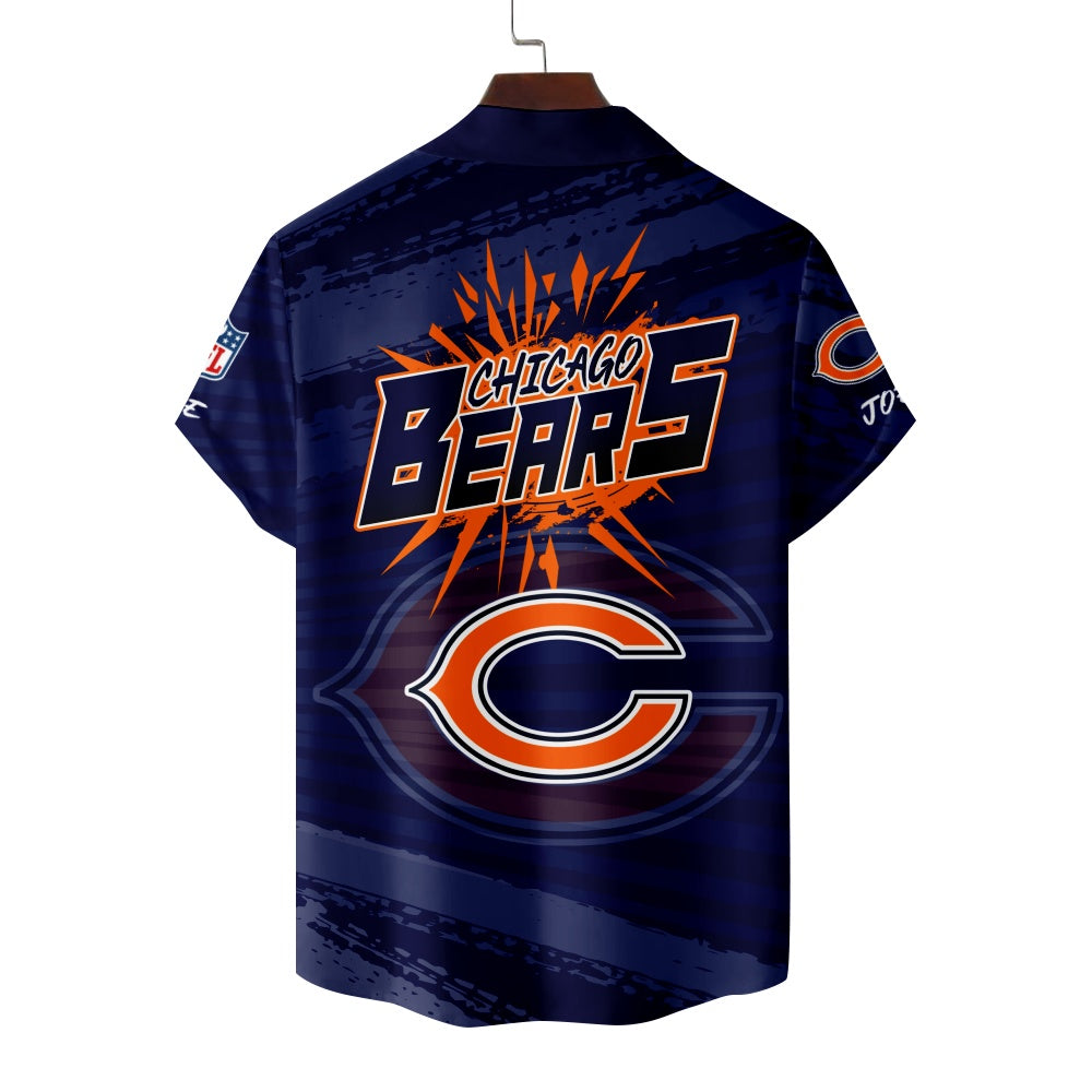 Chicago Bears American Football Running Footballer Print Short Sleeve ShirtMens short sleeve shirts Big and tall Mens shirts Short sleeve shirts for men Mens 4xl shirts Casual short sleeve shirts