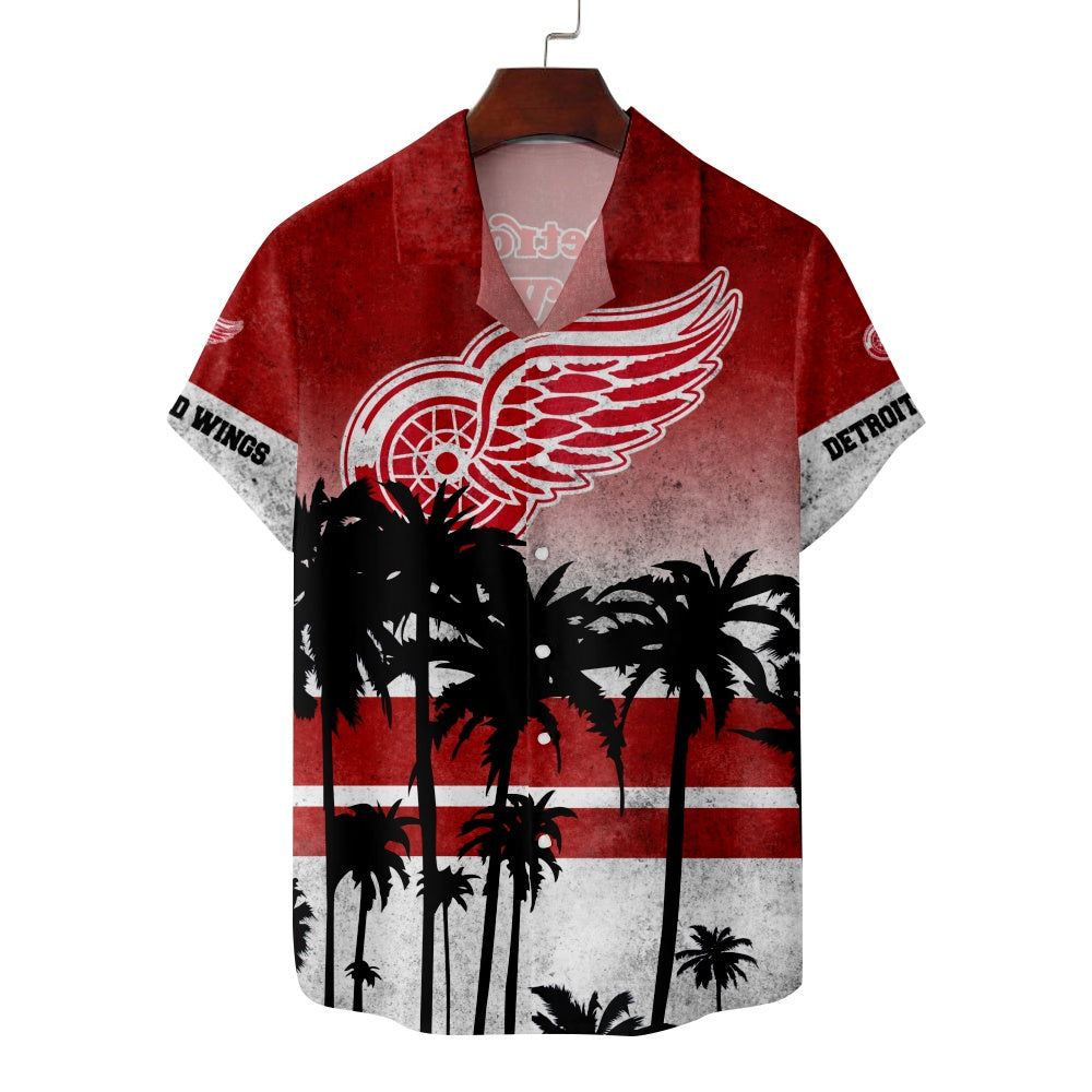 Detroit Red Wings Ice Hockey Hawaiian Palm Tree Short Sleeve ShirtMens short sleeve shirts Big and tall Mens shirts Short sleeve shirts for men Mens 4xl shirts Casual short sleeve shirts