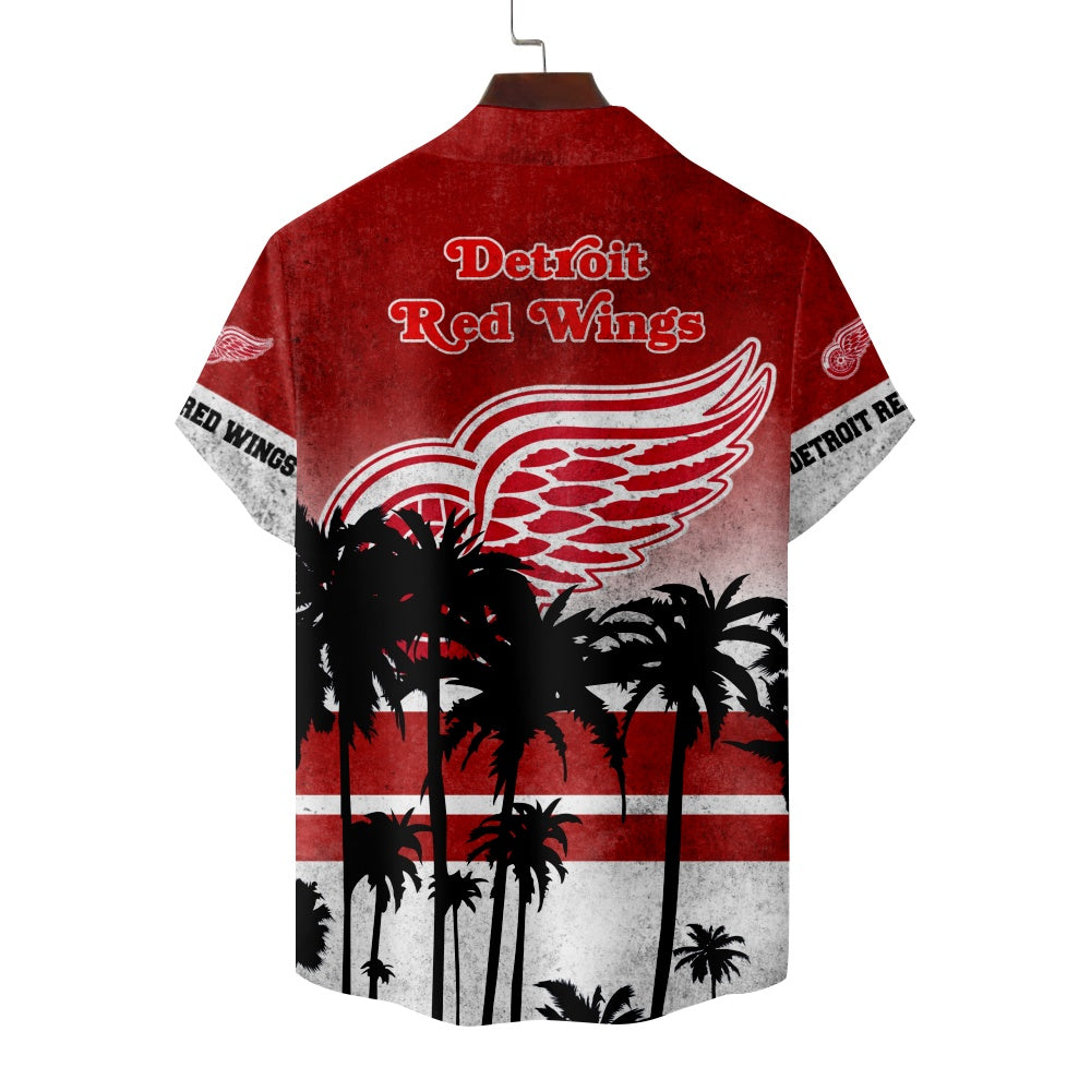 Detroit Red Wings Ice Hockey Hawaiian Palm Tree Short Sleeve ShirtMens short sleeve shirts Big and tall Mens shirts Short sleeve shirts for men Mens 4xl shirts Casual short sleeve shirts