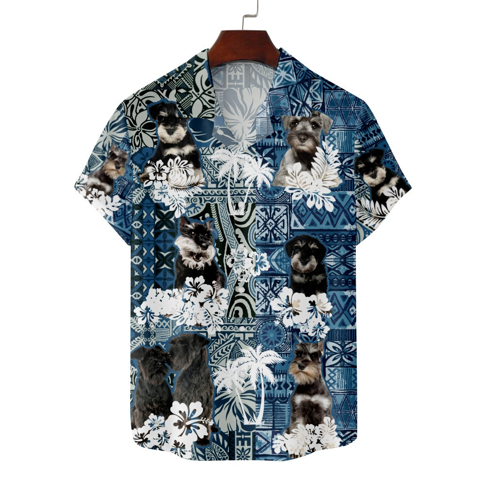 Men's Schnauzer Dog Tropical Holiday Short Sleeve ShirtMens short sleeve shirts Big and tall Mens shirts Short sleeve shirts for men Mens 4xl shirts Casual short sleeve shirts