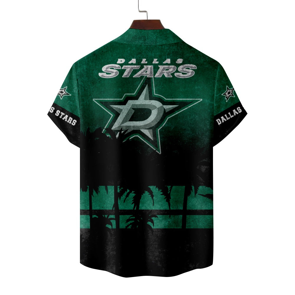 Dallas Stars Ice Hockey Palm Tree Print Short Sleeve ShirtMens short sleeve shirts Big and tall Mens shirts Short sleeve shirts for men Mens 4xl shirts Casual short sleeve shirts