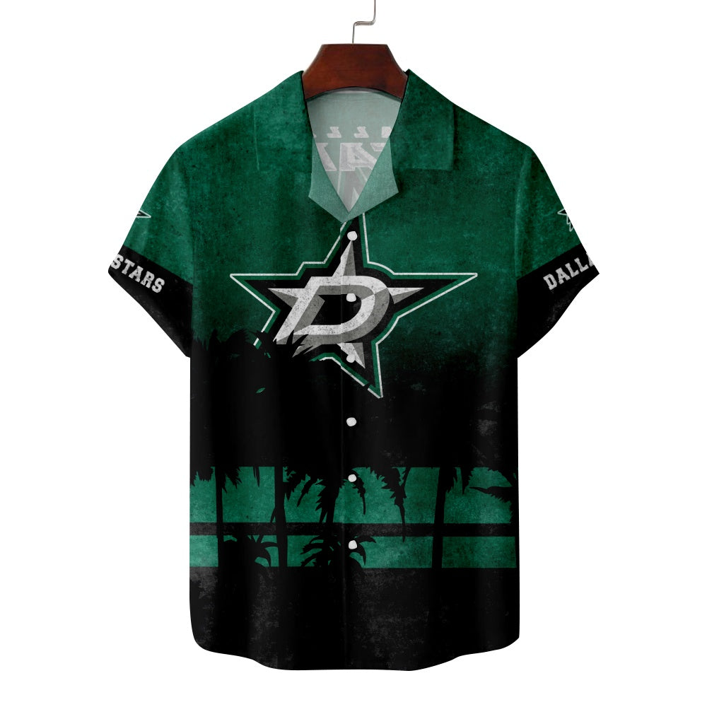 Dallas Stars Ice Hockey Palm Tree Print Short Sleeve ShirtMens short sleeve shirts Big and tall Mens shirts Short sleeve shirts for men Mens 4xl shirts Casual short sleeve shirts