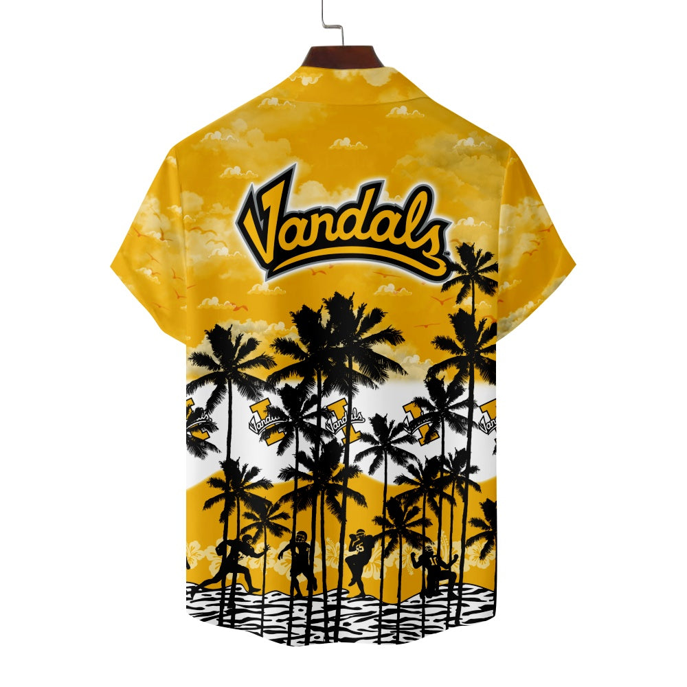 Idaho Vandals American Football Hawaiian Palm Tree Footballer Silhouette Print Short Sleeve ShirtMens short sleeve shirts Big and tall Mens shirts Short sleeve shirts for men Mens 4xl shirts Casual short sleeve shirts