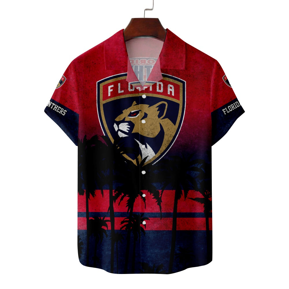 Florida Panthers Ice Hockey Palm Tree Print Short Sleeve ShirtMens short sleeve shirts Big and tall Mens shirts Short sleeve shirts for men Mens 4xl shirts Casual short sleeve shirts