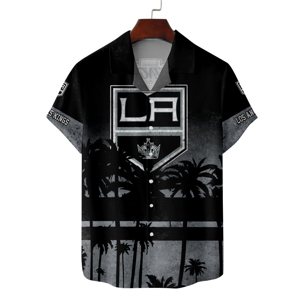 Los Angeles Kings Ice Hockey Palm Tree Print Short Sleeve ShirtMens short sleeve shirts Big and tall Mens shirts Short sleeve shirts for men Mens 4xl shirts Casual short sleeve shirts