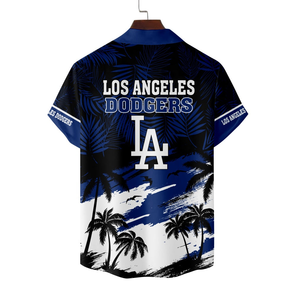 Los Angeles Dodgers Baseball Vacation Palm Foliage Print Short Sleeve ShirtMens short sleeve shirts Big and tall Mens shirts Short sleeve shirts for men Mens 4xl shirts Casual short sleeve shirts