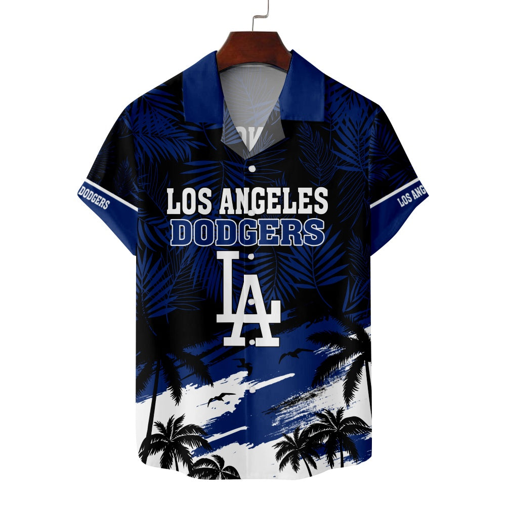 Los Angeles Dodgers Baseball Vacation Palm Foliage Print Short Sleeve ShirtMens short sleeve shirts Big and tall Mens shirts Short sleeve shirts for men Mens 4xl shirts Casual short sleeve shirts