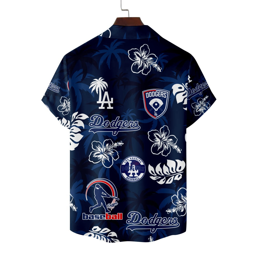 Los Angeles Dodgers Baseball All Over Logo Palm Hibiscus Print Short Sleeve ShirtMens short sleeve shirts Big and tall Mens shirts Short sleeve shirts for men Mens 4xl shirts Casual short sleeve shirts