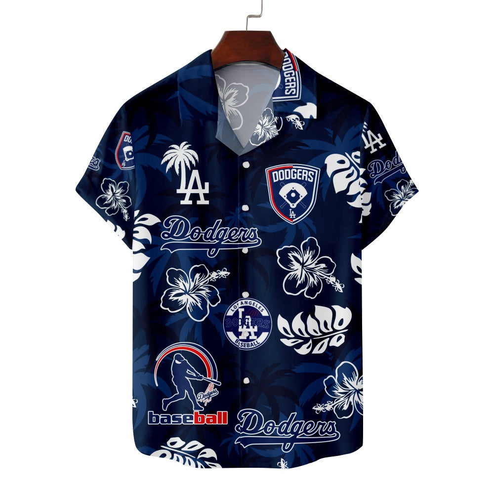 Los Angeles Dodgers Baseball All Over Logo Palm Hibiscus Print Short Sleeve ShirtMens short sleeve shirts Big and tall Mens shirts Short sleeve shirts for men Mens 4xl shirts Casual short sleeve shirts