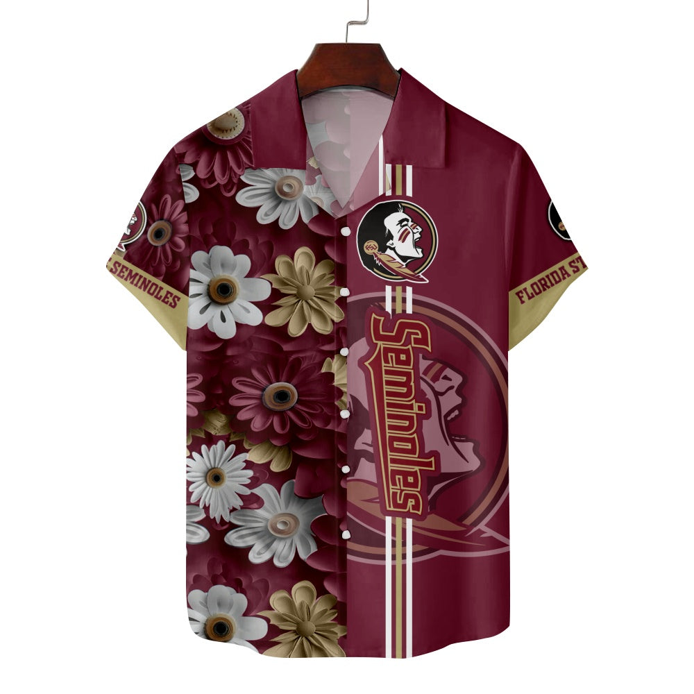 Florida State Seminoles American Football Floral Print Short Sleeve ShirtMens short sleeve shirts Big and tall Mens shirts Short sleeve shirts for men Mens 4xl shirts Casual short sleeve shirts