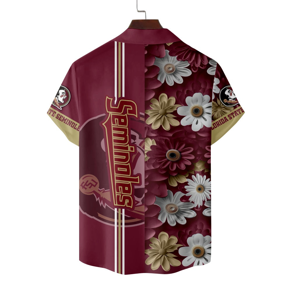 Florida State Seminoles American Football Floral Print Short Sleeve ShirtMens short sleeve shirts Big and tall Mens shirts Short sleeve shirts for men Mens 4xl shirts Casual short sleeve shirts