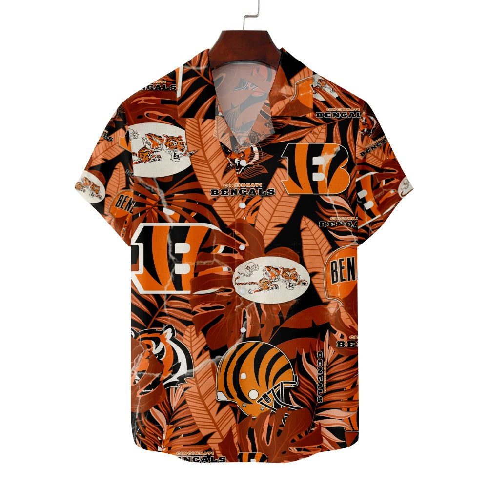 Cincinnati Bengals American Football All Over Foliage Print Short Sleeve ShirtMens short sleeve shirts Big and tall Mens shirts Short sleeve shirts for men Mens 4xl shirts Casual short sleeve shirts