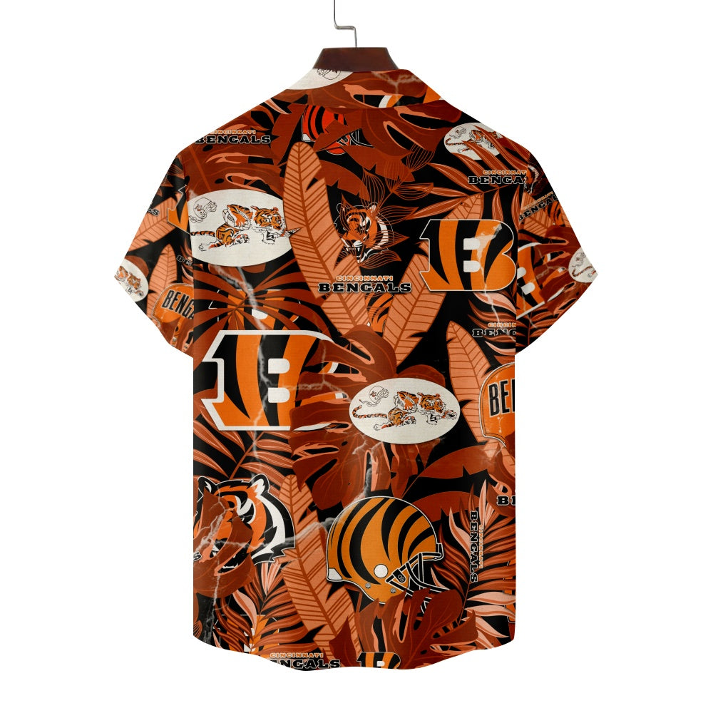 Cincinnati Bengals American Football All Over Foliage Print Short Sleeve ShirtMens short sleeve shirts Big and tall Mens shirts Short sleeve shirts for men Mens 4xl shirts Casual short sleeve shirts