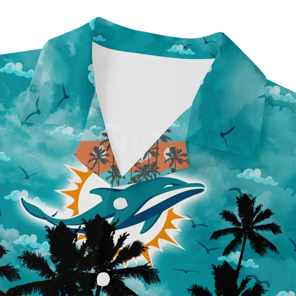 Miami Dolphins American Football Hawaiian Print Footballer Silhouettes Short Sleeve ShirtMens short sleeve shirts Big and tall Mens shirts Short sleeve shirts for men Mens 4xl shirts Casual short sleeve shirts