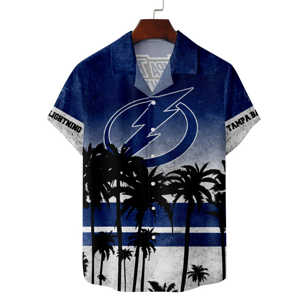 Tampa Bay Lightning Ice Hockey Hawaiian Print Short Sleeve ShirtMens short sleeve shirts Big and tall Mens shirts Short sleeve shirts for men Mens 4xl shirts Casual short sleeve shirts