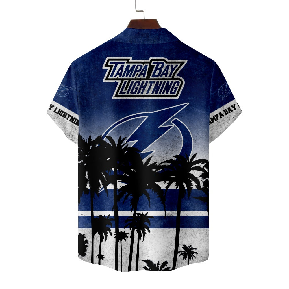 Tampa Bay Lightning Ice Hockey Hawaiian Print Short Sleeve ShirtMens short sleeve shirts Big and tall Mens shirts Short sleeve shirts for men Mens 4xl shirts Casual short sleeve shirts