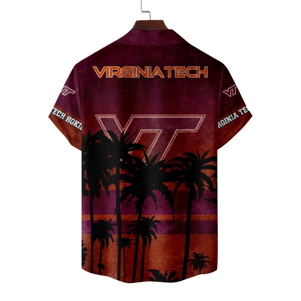 Virginia Tech Hokies American Football Hawaiian Print Short Sleeve ShirtMens short sleeve shirts Big and tall Mens shirts Short sleeve shirts for men Mens 4xl shirts Casual short sleeve shirts