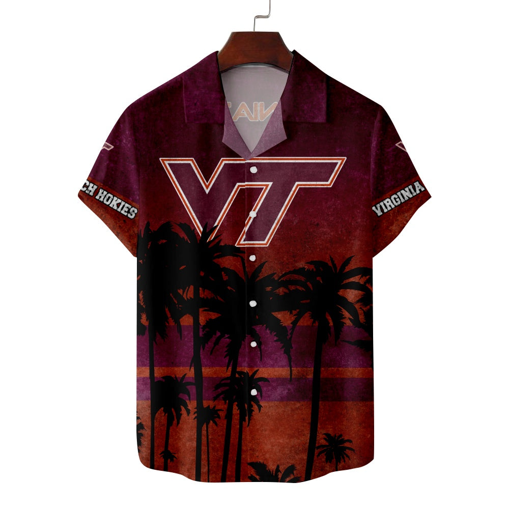 Virginia Tech Hokies American Football Hawaiian Print Short Sleeve ShirtMens short sleeve shirts Big and tall Mens shirts Short sleeve shirts for men Mens 4xl shirts Casual short sleeve shirts