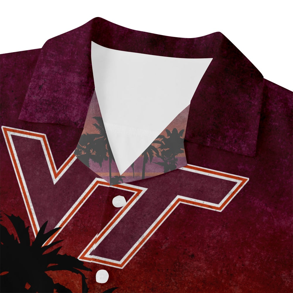 Virginia Tech Hokies American Football Hawaiian Print Short Sleeve ShirtMens short sleeve shirts Big and tall Mens shirts Short sleeve shirts for men Mens 4xl shirts Casual short sleeve shirts