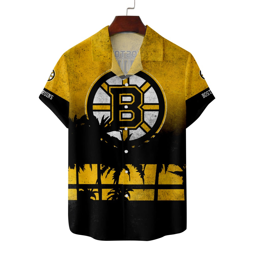 Boston Bruins Ice Hockey Palm Tree Print Short Sleeve ShirtMens short sleeve shirts Big and tall Mens shirts Short sleeve shirts for men Mens 4xl shirts Casual short sleeve shirts