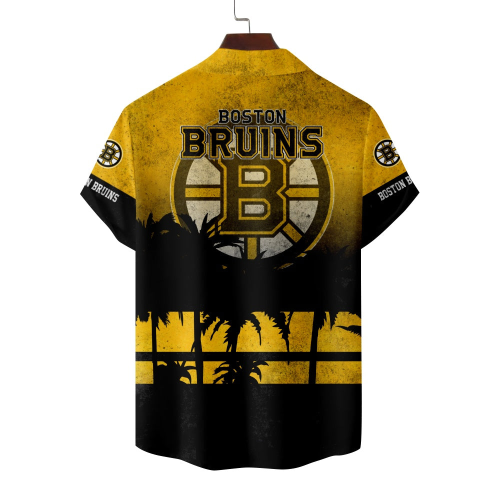 Boston Bruins Ice Hockey Palm Tree Print Short Sleeve ShirtMens short sleeve shirts Big and tall Mens shirts Short sleeve shirts for men Mens 4xl shirts Casual short sleeve shirts