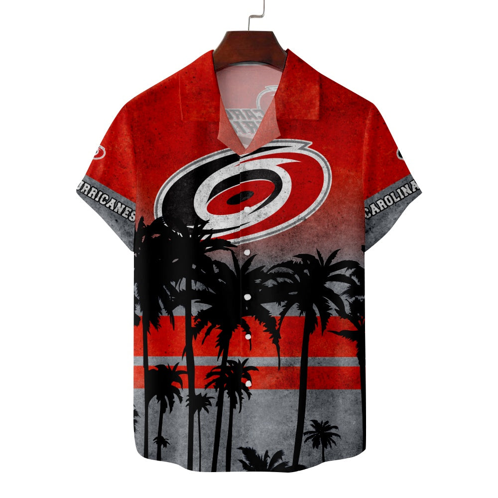 Carolina Hurricanes Ice Hockey Palm Tree Print Short Sleeve ShirtMens short sleeve shirts Big and tall Mens shirts Short sleeve shirts for men Mens 4xl shirts Casual short sleeve shirts