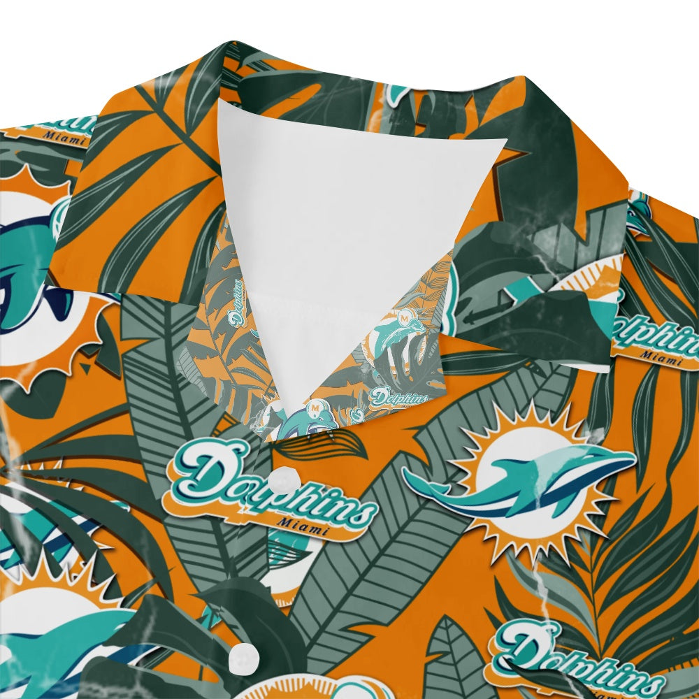 Miami Dolphins American Football Hawaiian Print Short Sleeve ShirtMens short sleeve shirts Big and tall Mens shirts Short sleeve shirts for men Mens 4xl shirts Casual short sleeve shirts