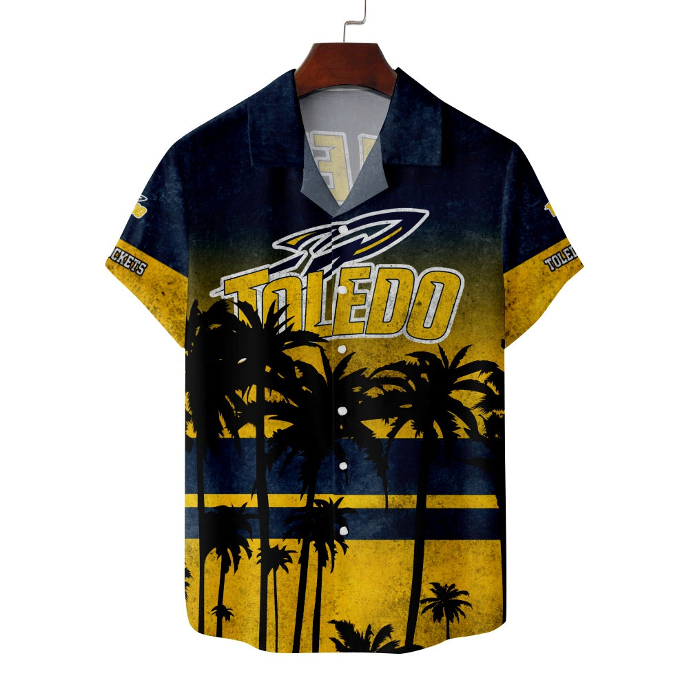 Toledo Rockets American Football Palm Tree Print Short Sleeve ShirtMens short sleeve shirts Big and tall Mens shirts Short sleeve shirts for men Mens 4xl shirts Casual short sleeve shirts