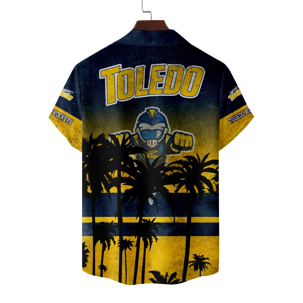 Toledo Rockets American Football Palm Tree Print Short Sleeve ShirtMens short sleeve shirts Big and tall Mens shirts Short sleeve shirts for men Mens 4xl shirts Casual short sleeve shirts