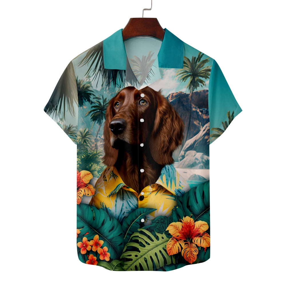 Men's Irish Setter Dog Tropical Holiday Short Sleeve ShirtMens short sleeve shirts Big and tall Mens shirts Short sleeve shirts for men Mens 4xl shirts Casual short sleeve shirts