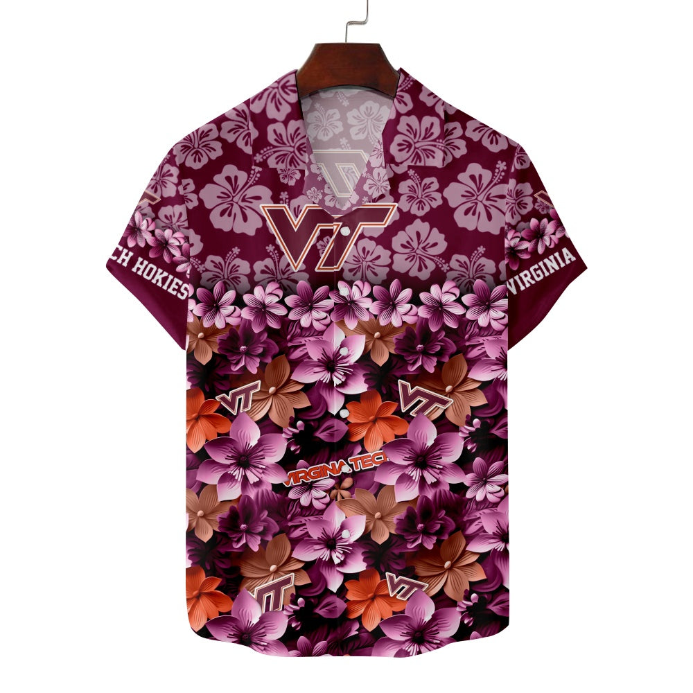 Virginia Tech Hokies American Football Floral Print Short Sleeve ShirtMens short sleeve shirts Big and tall Mens shirts Short sleeve shirts for men Mens 4xl shirts Casual short sleeve shirts