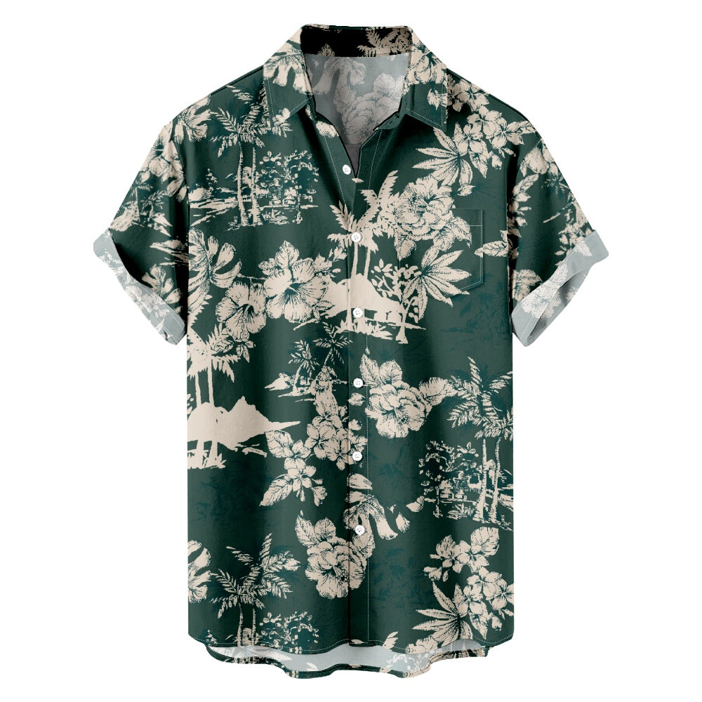 Men's Hawaiian Palm Landscape Floral Print Short Sleeve ShirtMens short sleeve shirts Big and tall Mens shirts Short sleeve shirts for men Mens 4xl shirts Casual short sleeve shirts