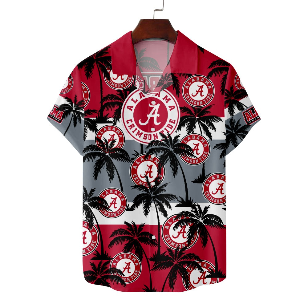 Alabama Crimson Tide American Football All Over Palm Tree Print Short Sleeve ShirtMens short sleeve shirts Big and tall Mens shirts Short sleeve shirts for men Mens 4xl shirts Casual short sleeve shirts