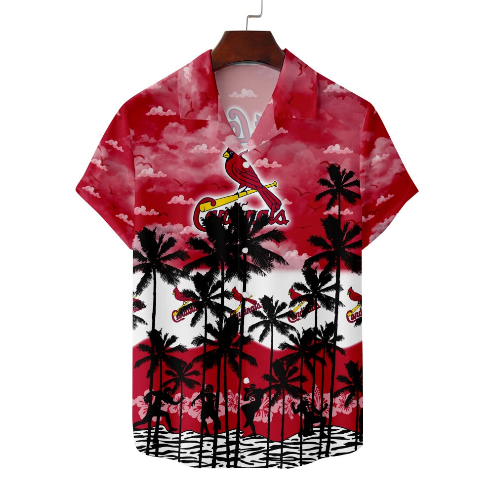 St. Louis Cardinals Baseball Hawaiian Palm Tree Print Short Sleeve ShirtMens short sleeve shirts Big and tall Mens shirts Short sleeve shirts for men Mens 4xl shirts Casual short sleeve shirts