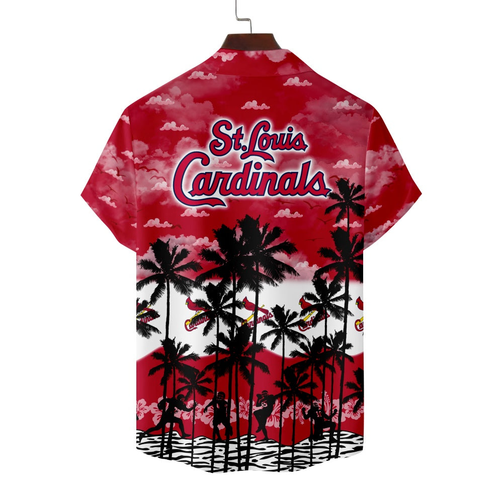 St. Louis Cardinals Baseball Hawaiian Palm Tree Print Short Sleeve ShirtMens short sleeve shirts Big and tall Mens shirts Short sleeve shirts for men Mens 4xl shirts Casual short sleeve shirts