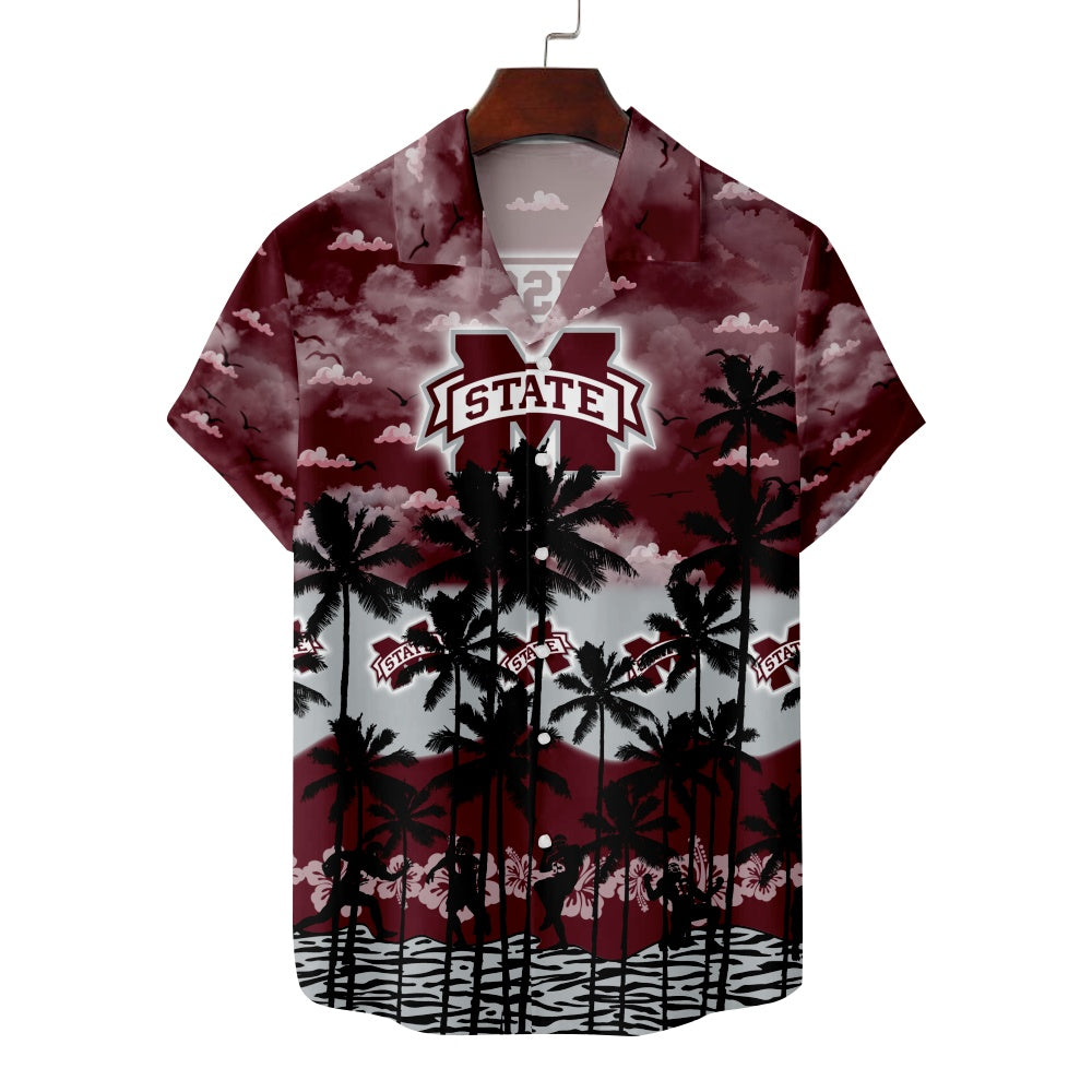 Mississippi State Bulldogs American Football Hawaiian Palm Tree Print Short Sleeve ShirtMens short sleeve shirts Big and tall Mens shirts Short sleeve shirts for men Mens 4xl shirts Casual short sleeve shirts