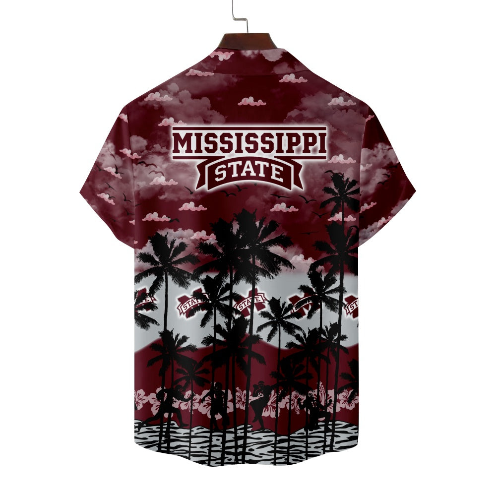 Mississippi State Bulldogs American Football Hawaiian Palm Tree Print Short Sleeve ShirtMens short sleeve shirts Big and tall Mens shirts Short sleeve shirts for men Mens 4xl shirts Casual short sleeve shirts