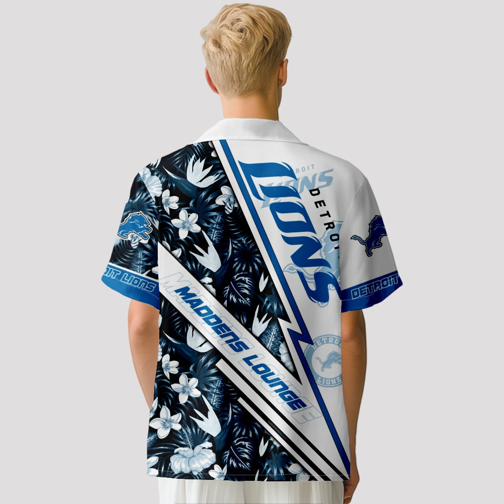 Detroit Lions American Football Hawaiian Floral Hibiscus Print Short Sleeve ShirtMens short sleeve shirts Big and tall Mens shirts Short sleeve shirts for men Mens 4xl shirts Casual short sleeve shirts