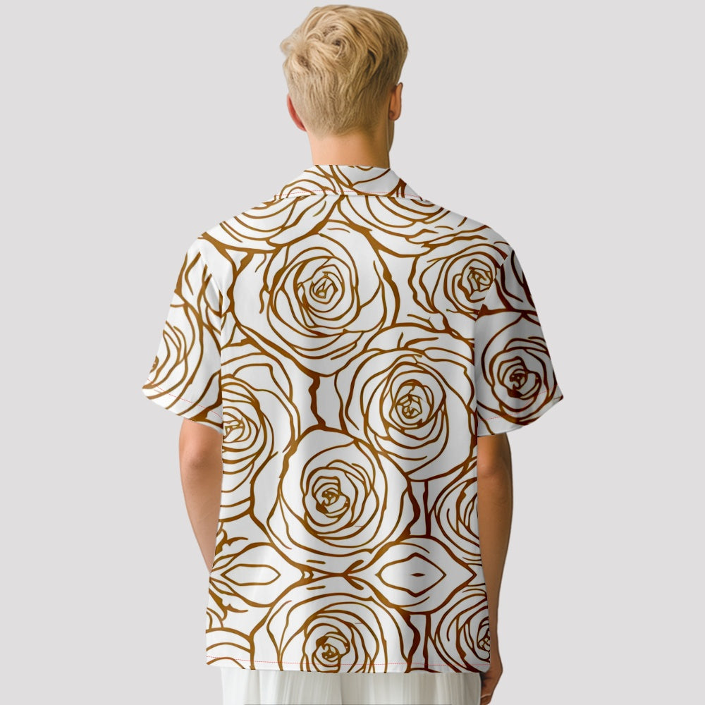 Men's Hand-Drawn Illustrated Minimalist Roses Floral Short Sleeve ShirtMens short sleeve shirts Big and tall Mens shirts Short sleeve shirts for men Mens 4xl shirts Casual short sleeve shirts