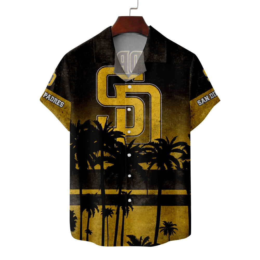 San Diego Padres Baseball Hawaiian Palm Tree Print Short Sleeve ShirtMens short sleeve shirts Big and tall Mens shirts Short sleeve shirts for men Mens 4xl shirts Casual short sleeve shirts