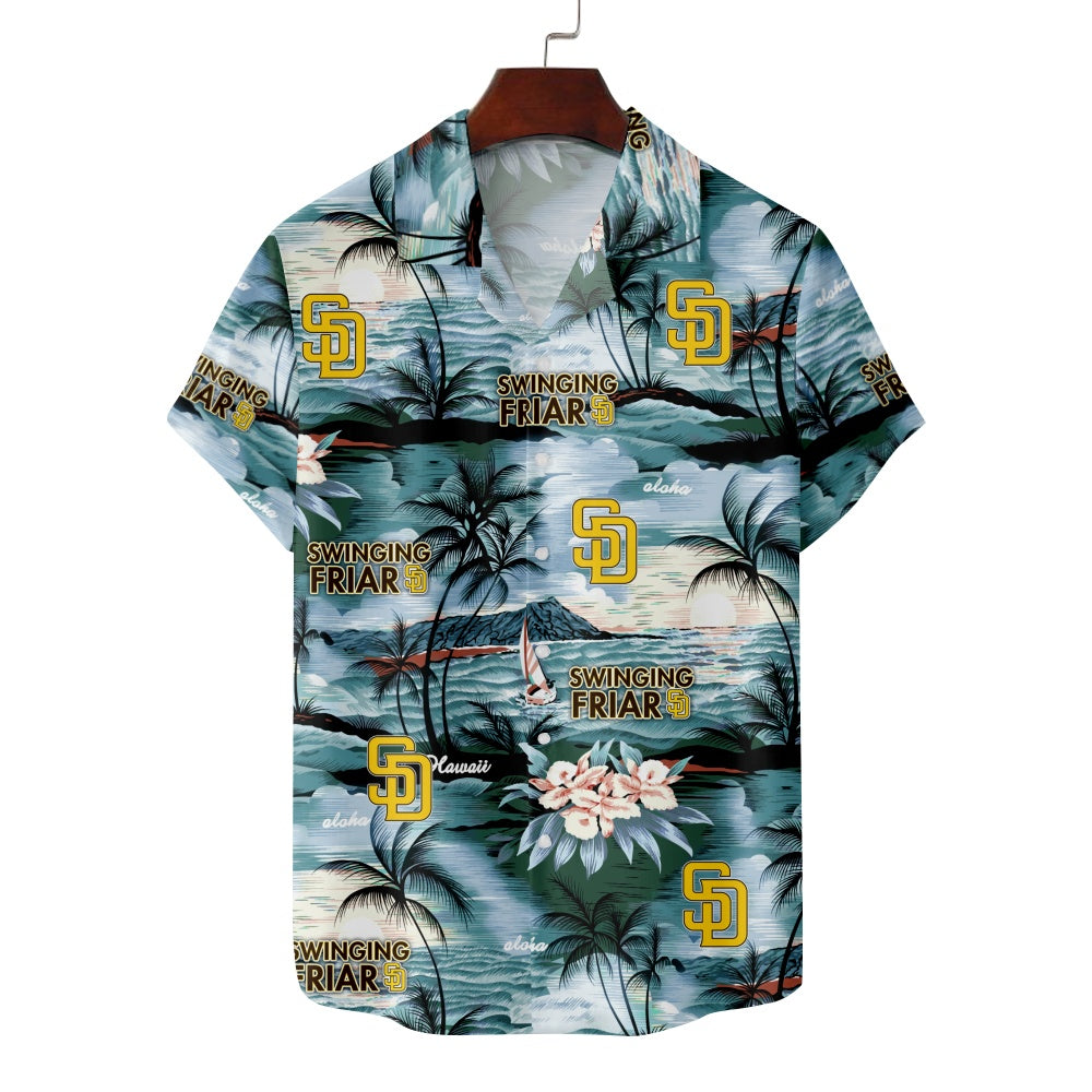 San Diego Padres Baseball Hawaiian Swinging Friar Print Short Sleeve ShirtMens short sleeve shirts Big and tall Mens shirts Short sleeve shirts for men Mens 4xl shirts Casual short sleeve shirts