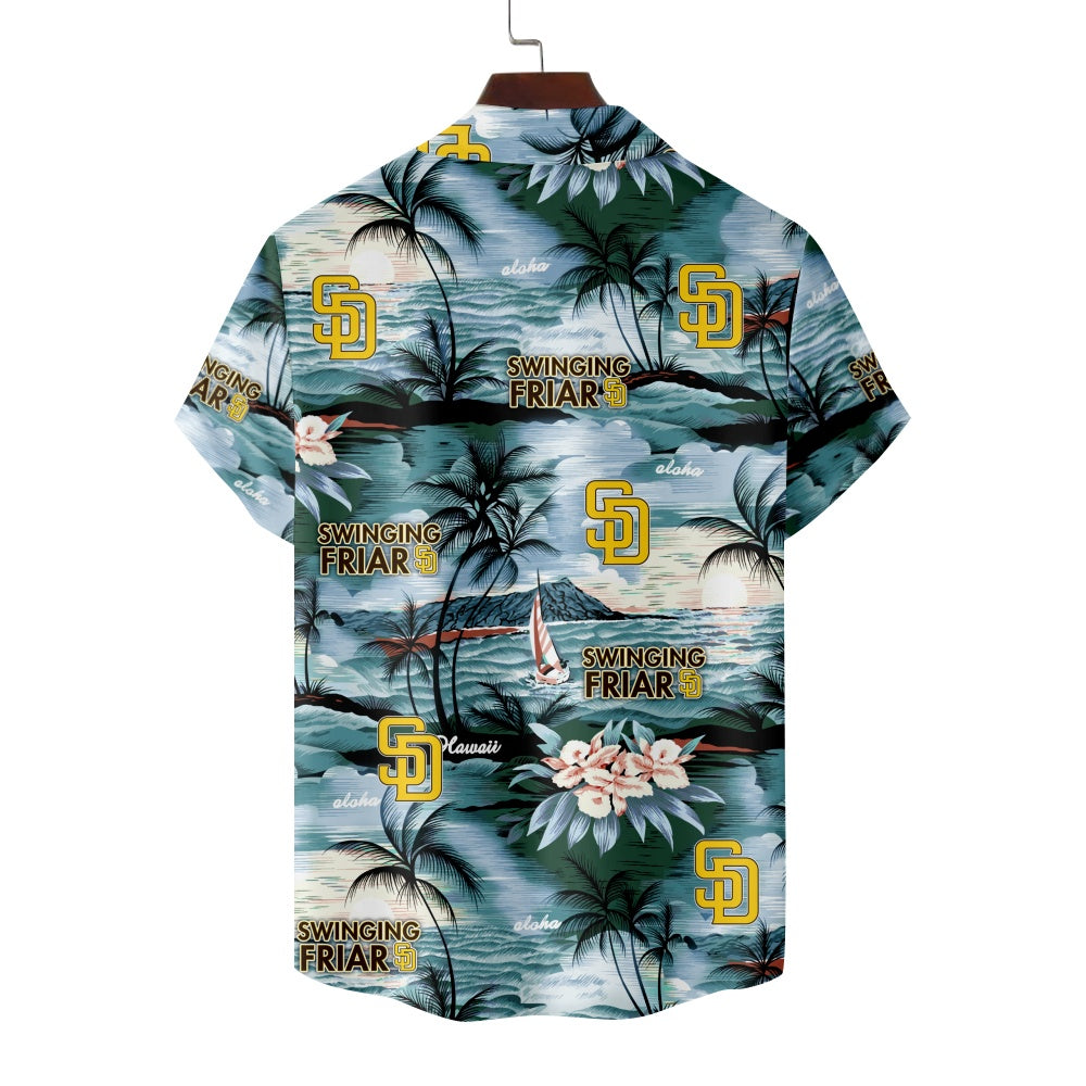 San Diego Padres Baseball Hawaiian Swinging Friar Print Short Sleeve ShirtMens short sleeve shirts Big and tall Mens shirts Short sleeve shirts for men Mens 4xl shirts Casual short sleeve shirts