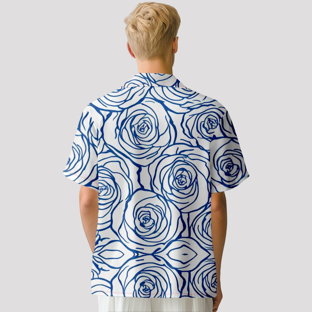 Men's Hand-Drawn Illustrated Minimalist Roses Floral Short Sleeve ShirtMens short sleeve shirts Big and tall Mens shirts Short sleeve shirts for men Mens 4xl shirts Casual short sleeve shirts