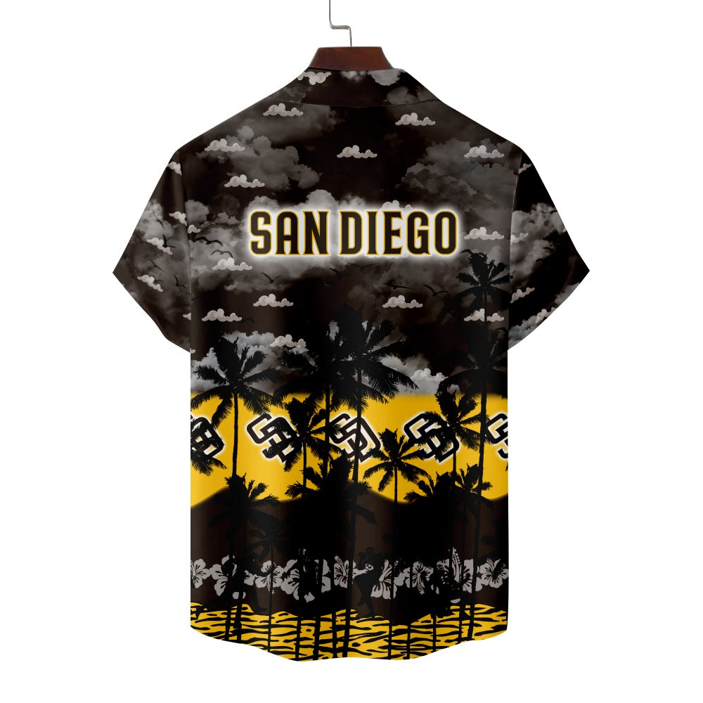 San Diego Padres Baseball Hawaiian Palm Tree Hibiscus Short Sleeve ShirtMens short sleeve shirts Big and tall Mens shirts Short sleeve shirts for men Mens 4xl shirts Casual short sleeve shirts