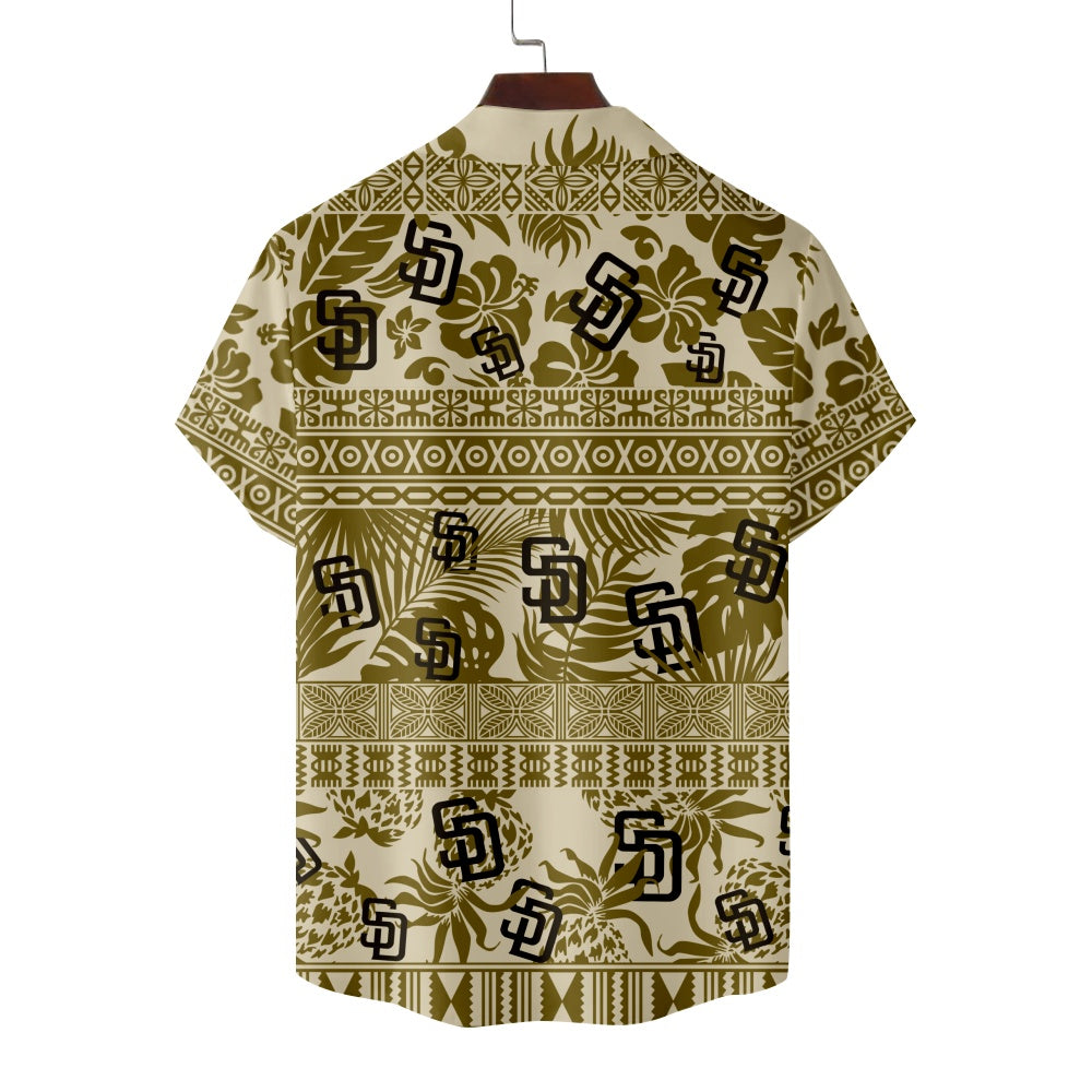 San Diego Padres Baseball Hawaiian Tribal Floral Print Short Sleeve ShirtMens short sleeve shirts Big and tall Mens shirts Short sleeve shirts for men Mens 4xl shirts Casual short sleeve shirts