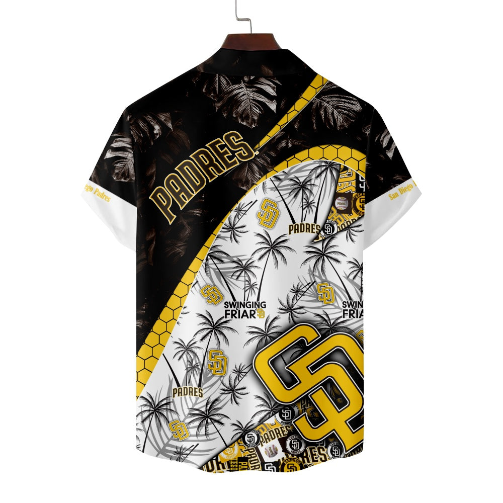 San Diego Padres Baseball Hawaiian Palm Tree Leaf Foliage Print Short Sleeve ShirtMens short sleeve shirts Big and tall Mens shirts Short sleeve shirts for men Mens 4xl shirts Casual short sleeve shirts