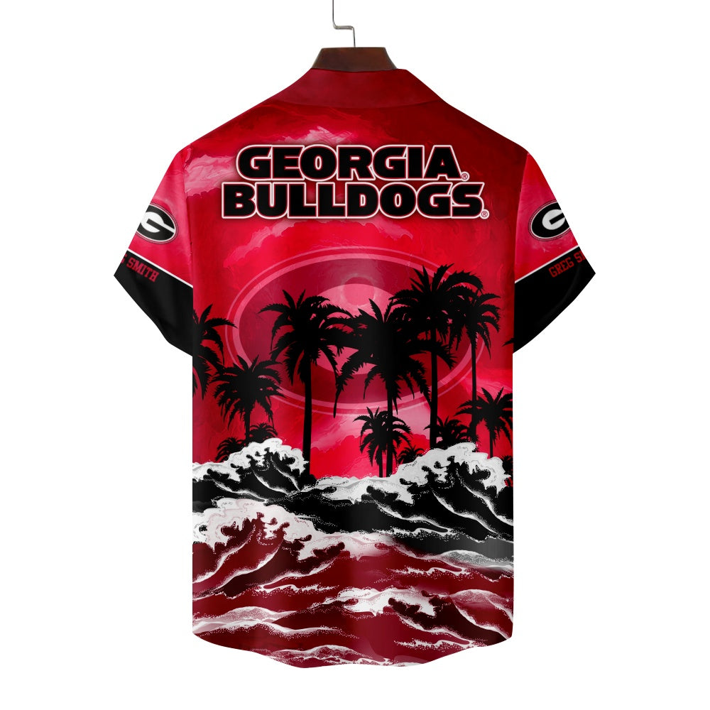 Georgia Bulldogs American Football Helmet Hawaiian Palm Ocean Print Short Sleeve ShirtMens short sleeve shirts Big and tall Mens shirts Short sleeve shirts for men Mens 4xl shirts Casual short sleeve shirts