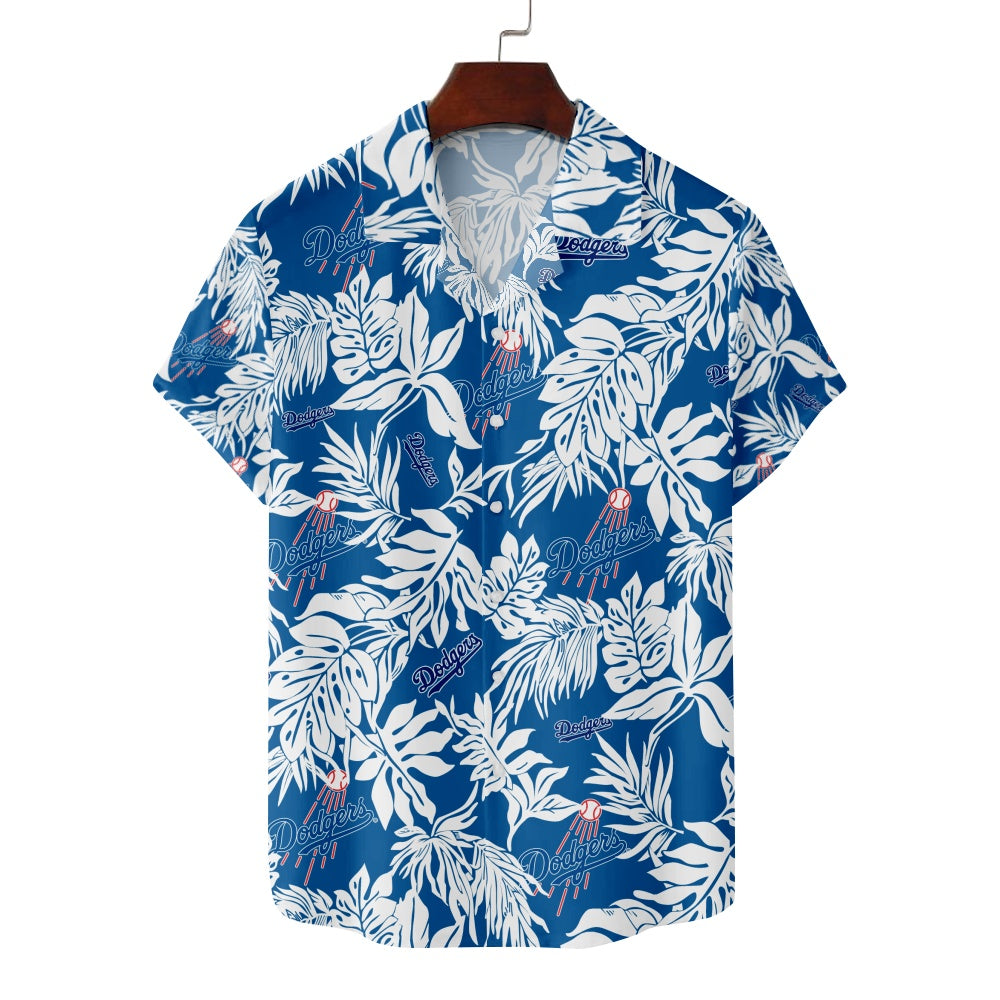 Los Angeles Dodgers Baseball Hawaiian Print Foliage Leaves Pattern Short Sleeve ShirtMens short sleeve shirts Big and tall Mens shirts Short sleeve shirts for men Mens 4xl shirts Casual short sleeve shirts