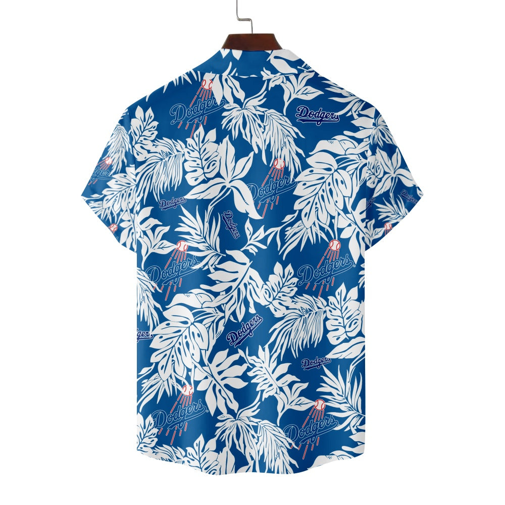 Los Angeles Dodgers Baseball Hawaiian Print Foliage Leaves Pattern Short Sleeve ShirtMens short sleeve shirts Big and tall Mens shirts Short sleeve shirts for men Mens 4xl shirts Casual short sleeve shirts